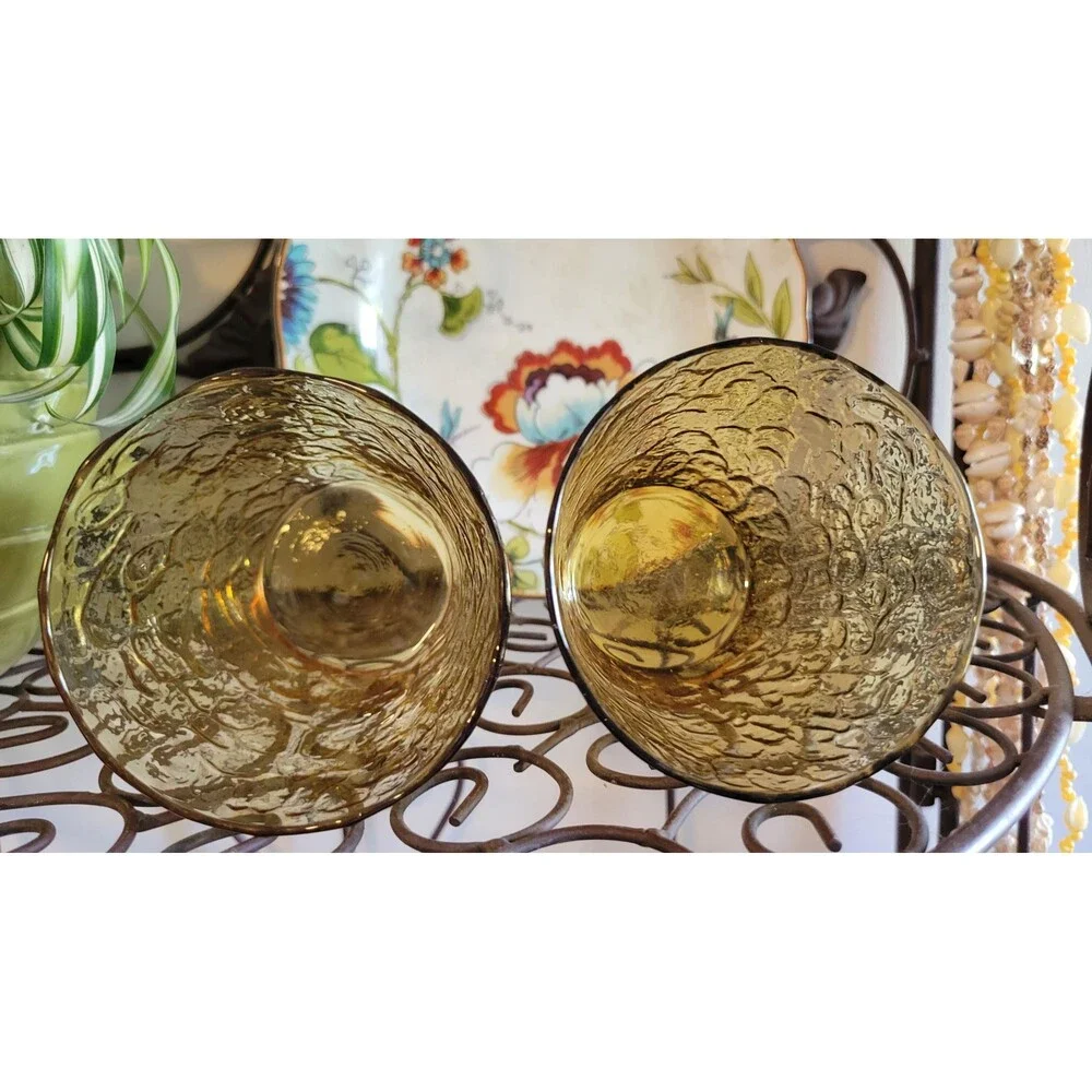 Anchor Hocking Honey Gold Tumblers – Milano Crinkle Glass Set (2)